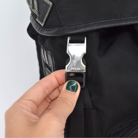 PRADA Embroidered Logo Applique Nylon Backpack In Black Travel - Picture 9 of 15